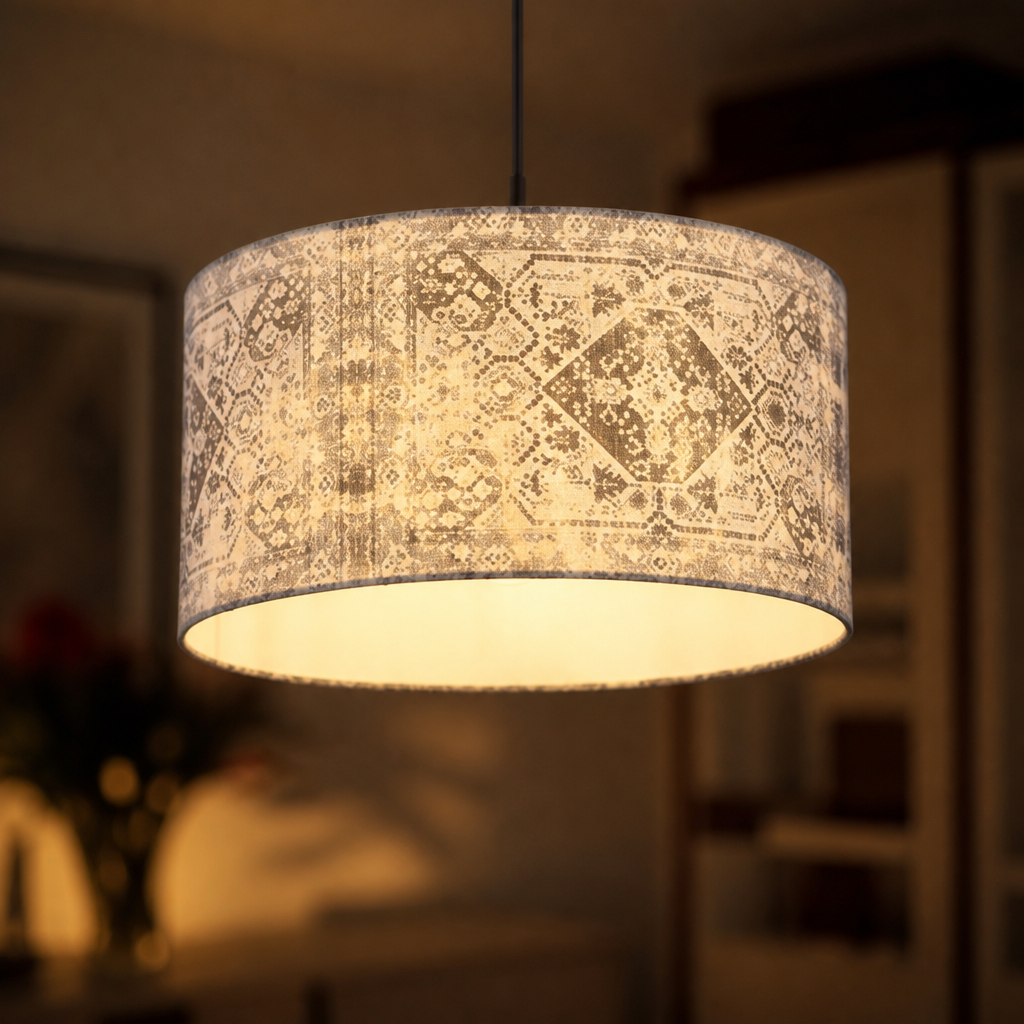 Blue-Grey Fabric Height-Adjustable Pendant Light