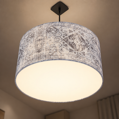 Blue-Grey Fabric Height-Adjustable Pendant Light