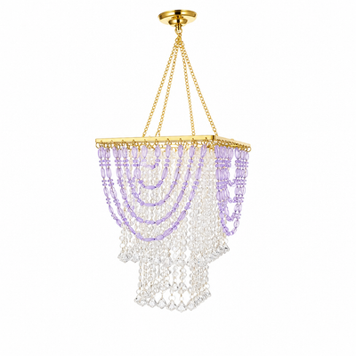 Boho Amethyst Beaded Tassel Pendant Light