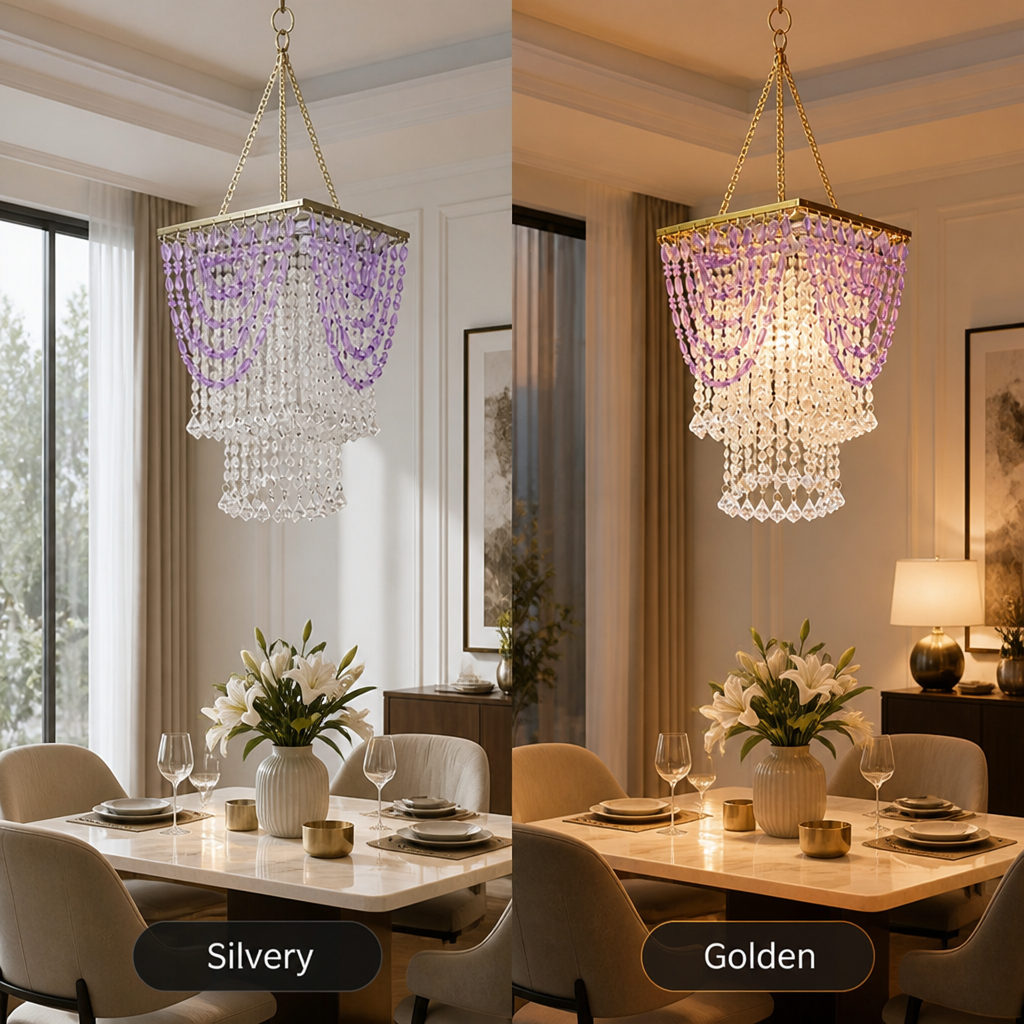 Boho Amethyst Beaded Tassel Pendant Light
