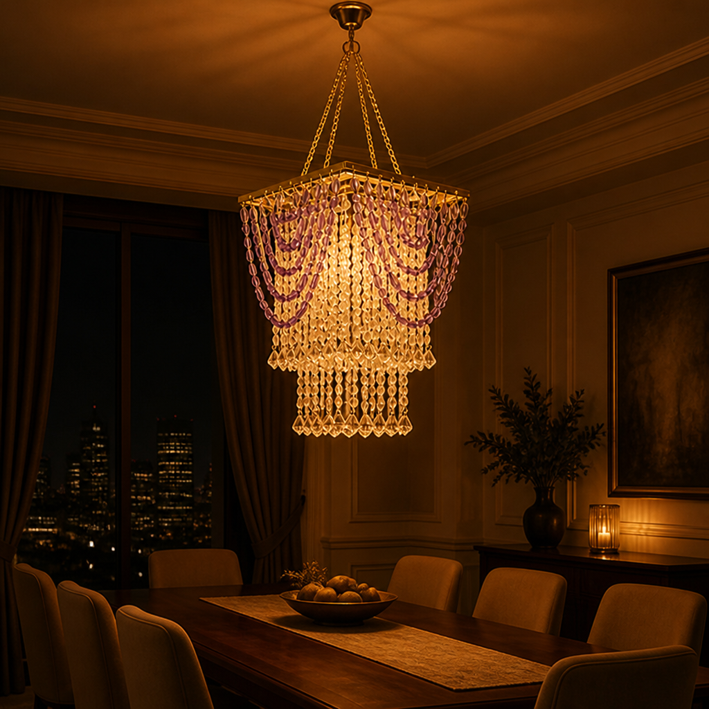 Boho Amethyst Beaded Tassel Pendant Light