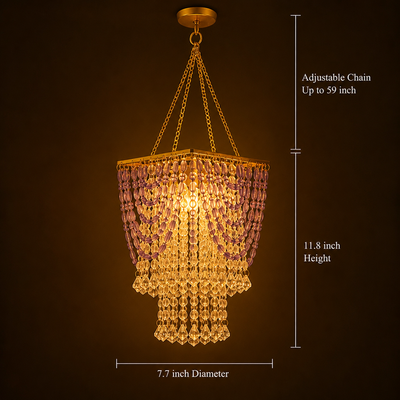 Boho Amethyst Beaded Tassel Pendant Light