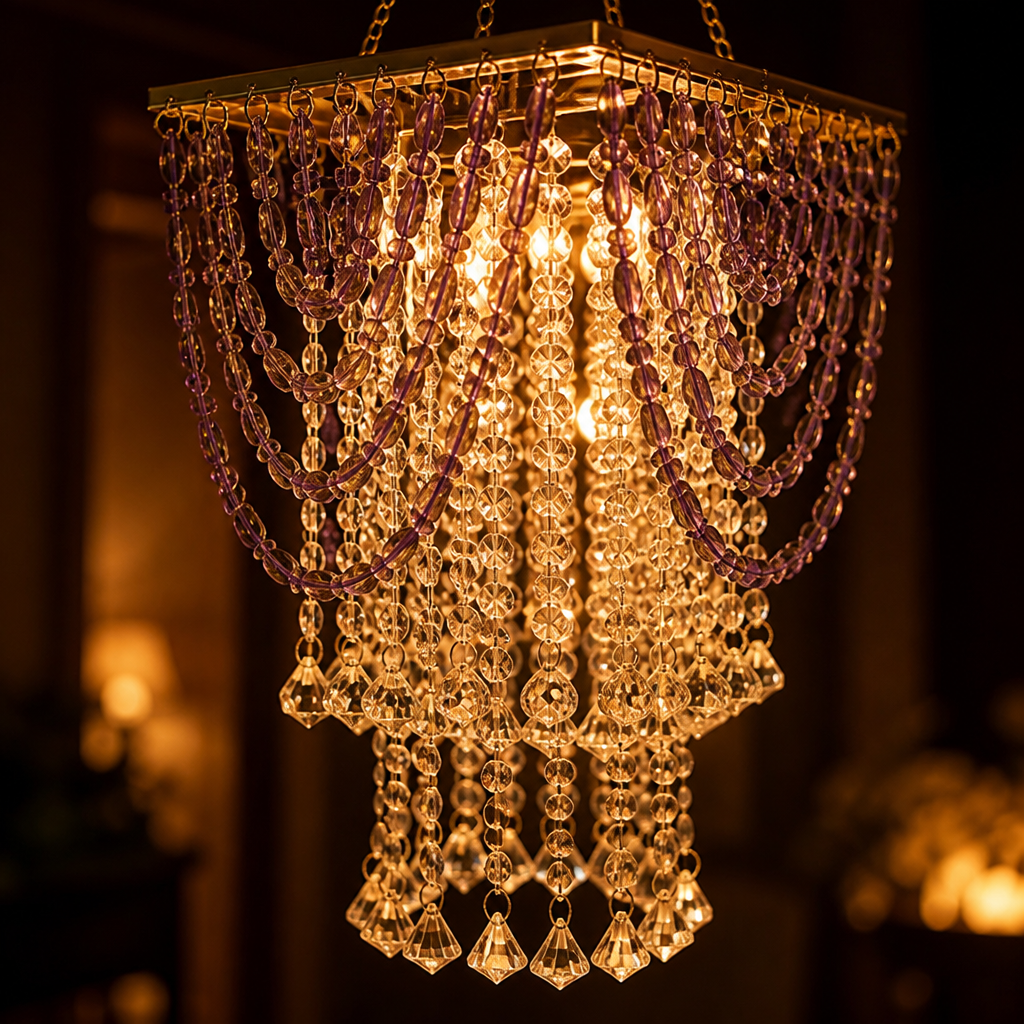 Boho Amethyst Beaded Tassel Pendant Light