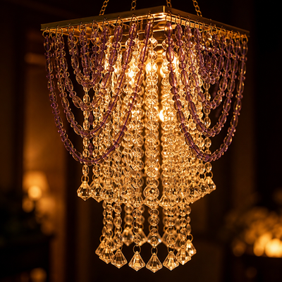Boho Amethyst Beaded Tassel Pendant Light