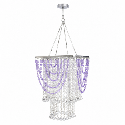 Boho Amethyst Beaded Tassel Pendant Light