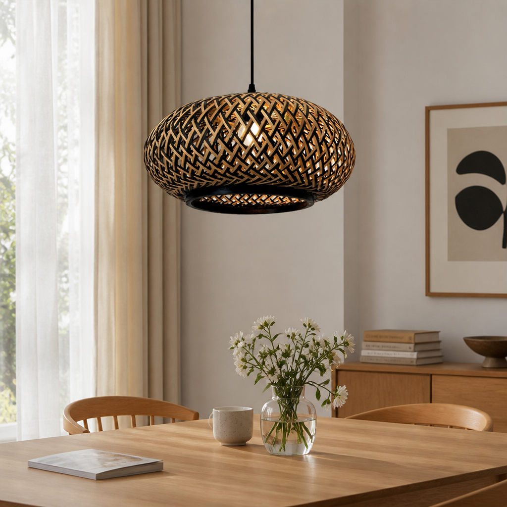 Boho Bamboo Patchwork Pendant Light