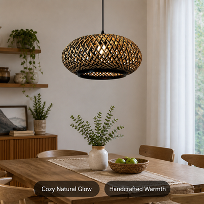 Boho Bamboo Patchwork Pendant Light