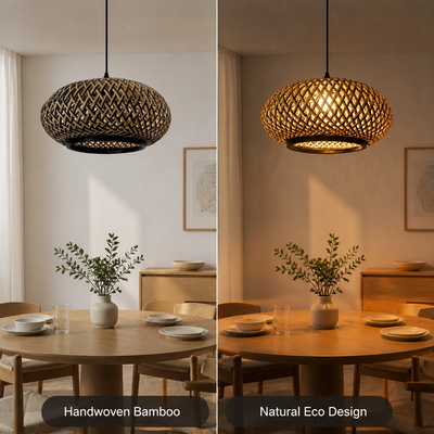 Boho Bamboo Patchwork Pendant Light