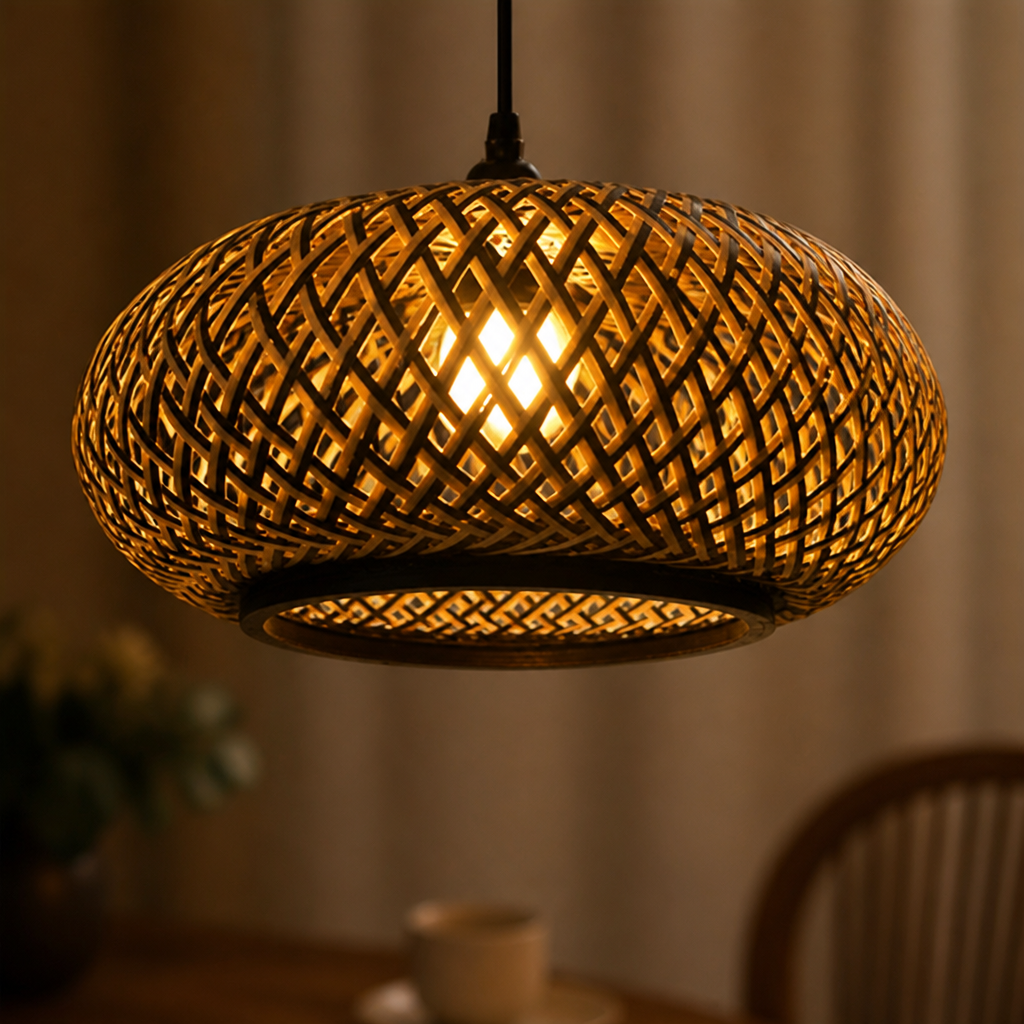 Boho Bamboo Patchwork Pendant Light
