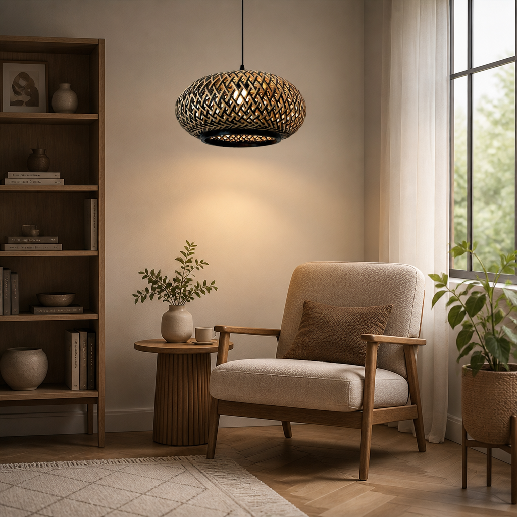 Boho Bamboo Patchwork Pendant Light
