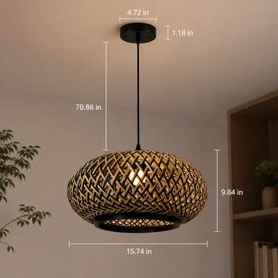 Boho Bamboo Patchwork Pendant Light