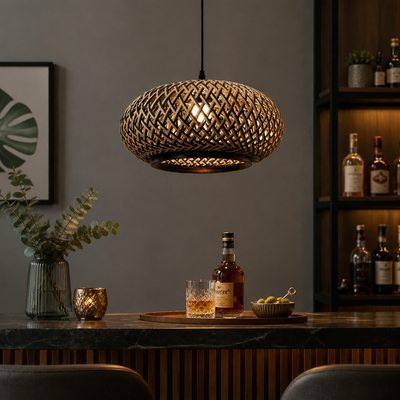 Boho Bamboo Patchwork Pendant Light