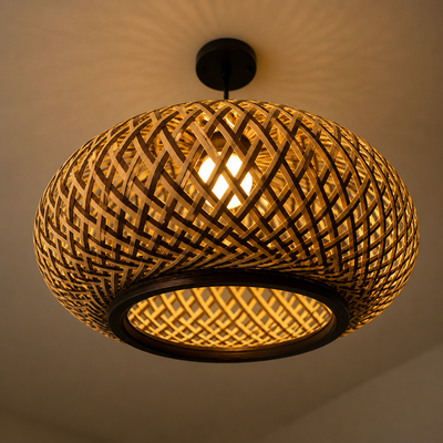 Boho Bamboo Patchwork Pendant Light