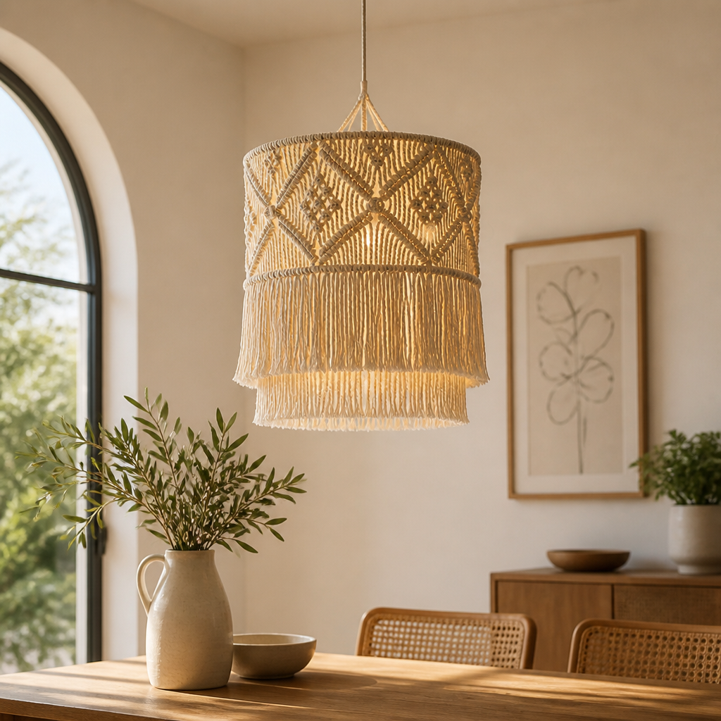 Boho Beige Rope Pendant Light