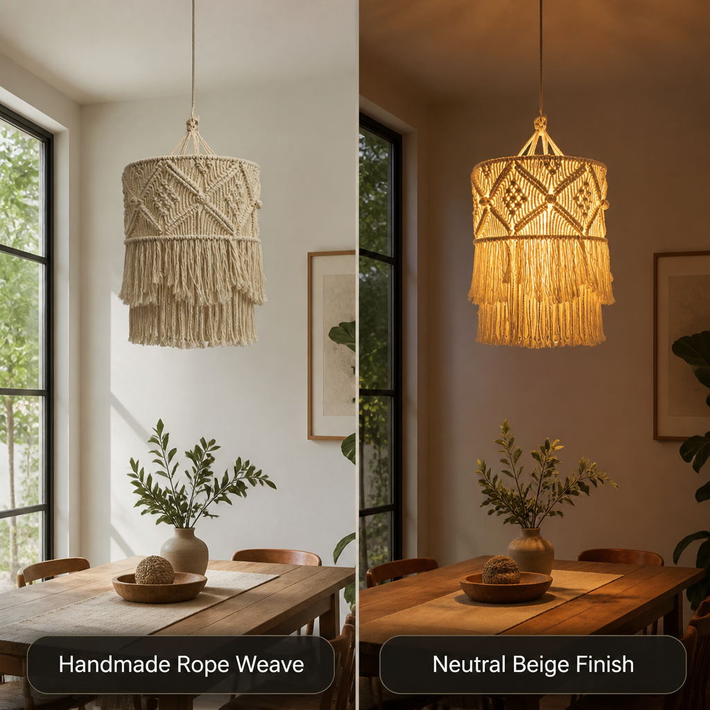 Boho Beige Rope Pendant Light