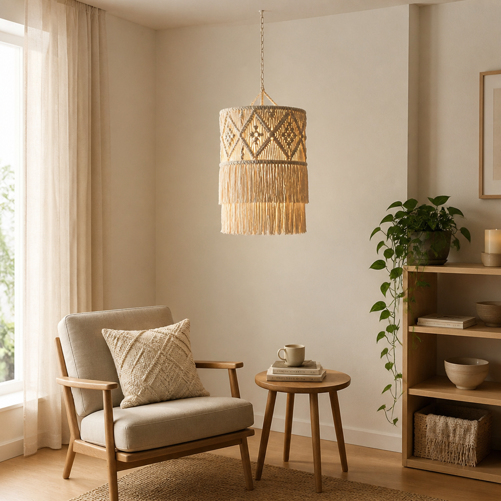 Boho Beige Rope Pendant Light