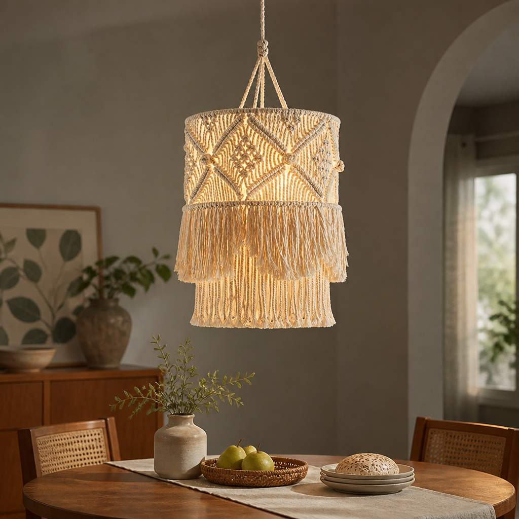 Boho Beige Rope Pendant Light