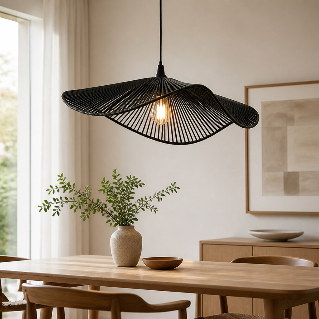 Boho Black Rattan Handwoven Pendant Light