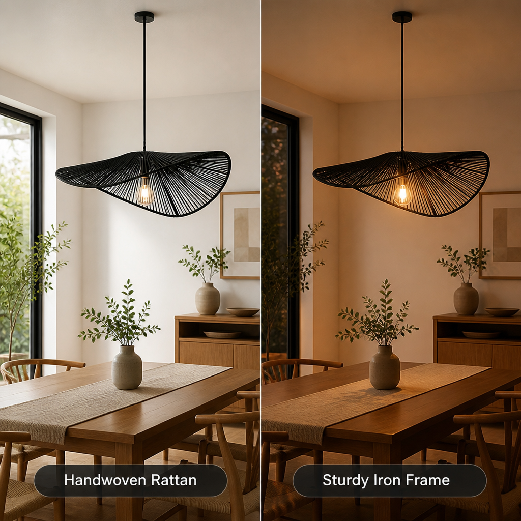 Boho Black Rattan Handwoven Pendant Light