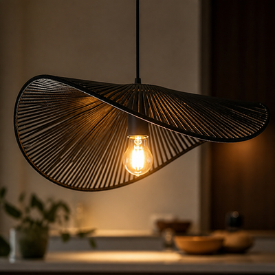 Boho Black Rattan Handwoven Pendant Light