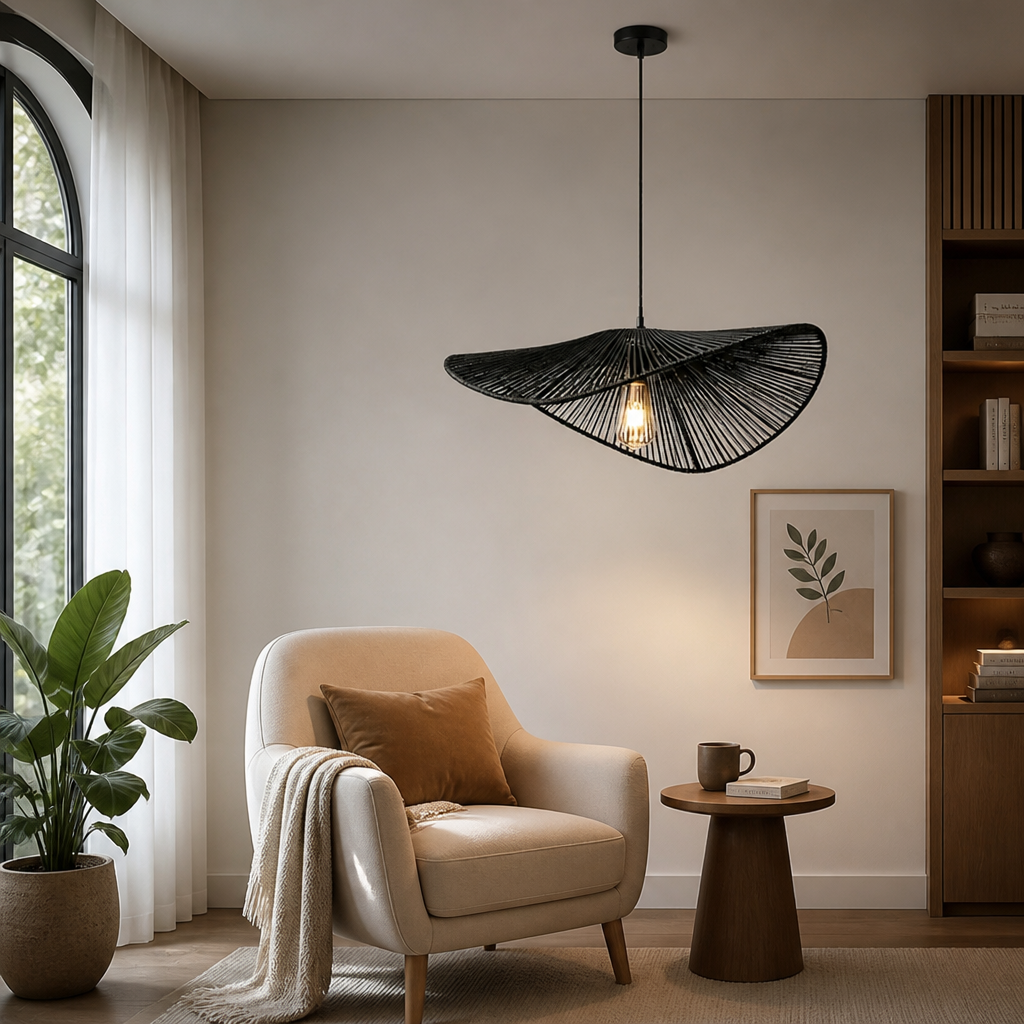 Boho Black Rattan Handwoven Pendant Light
