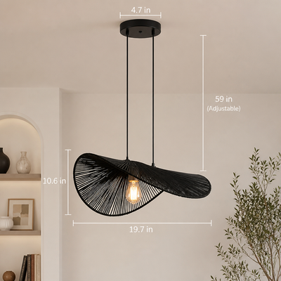 Boho Black Rattan Handwoven Pendant Light
