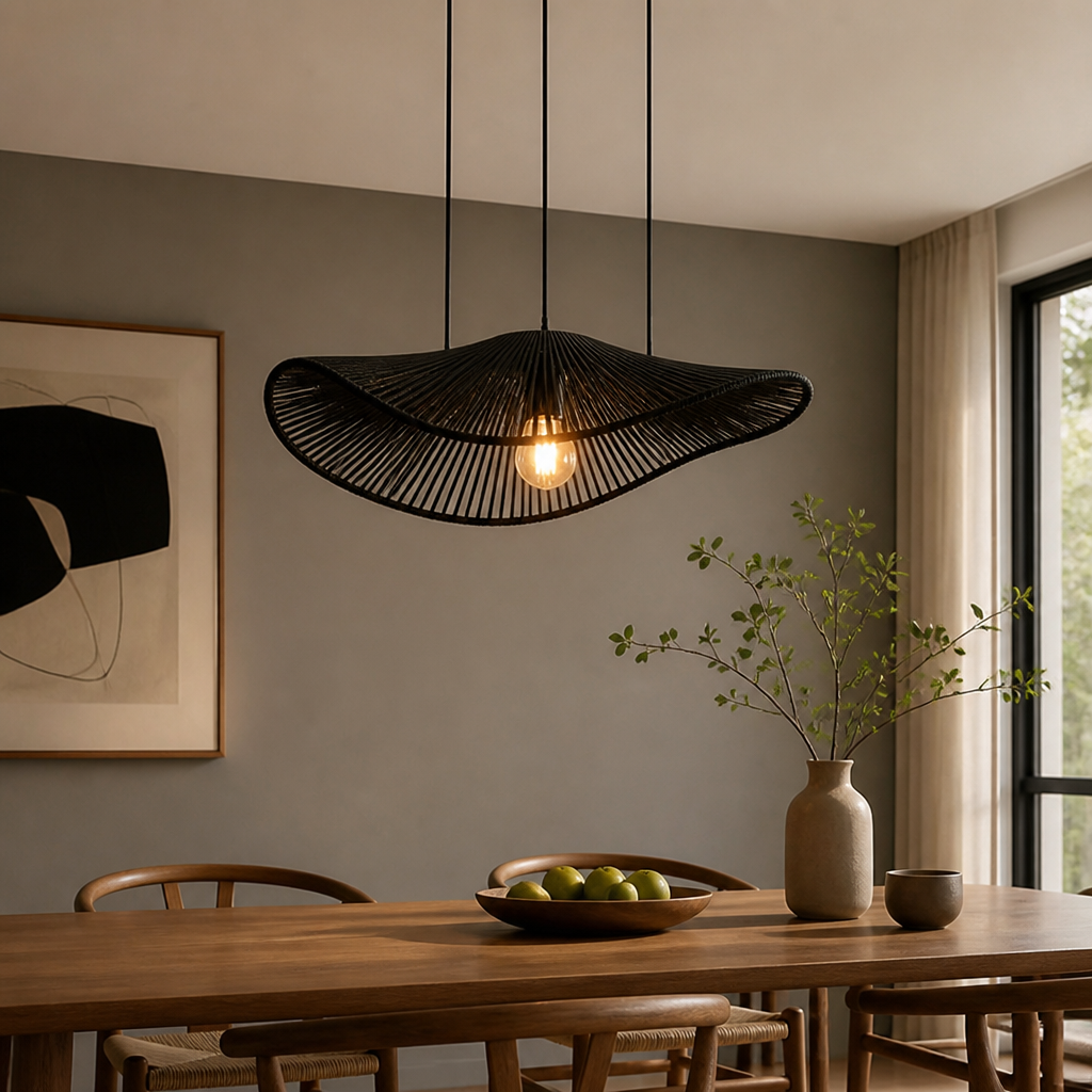 Boho Black Rattan Handwoven Pendant Light