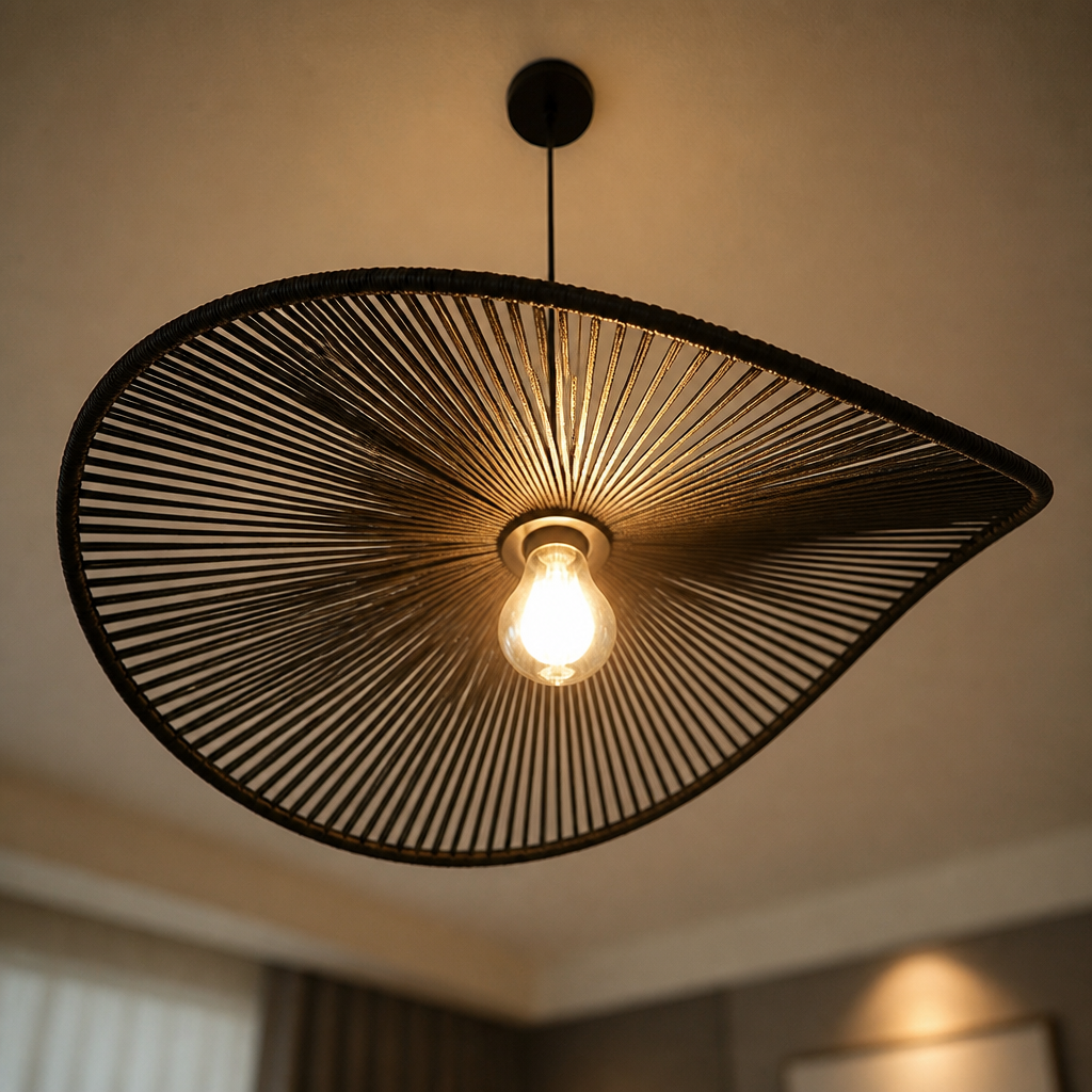 Boho Black Rattan Handwoven Pendant Light