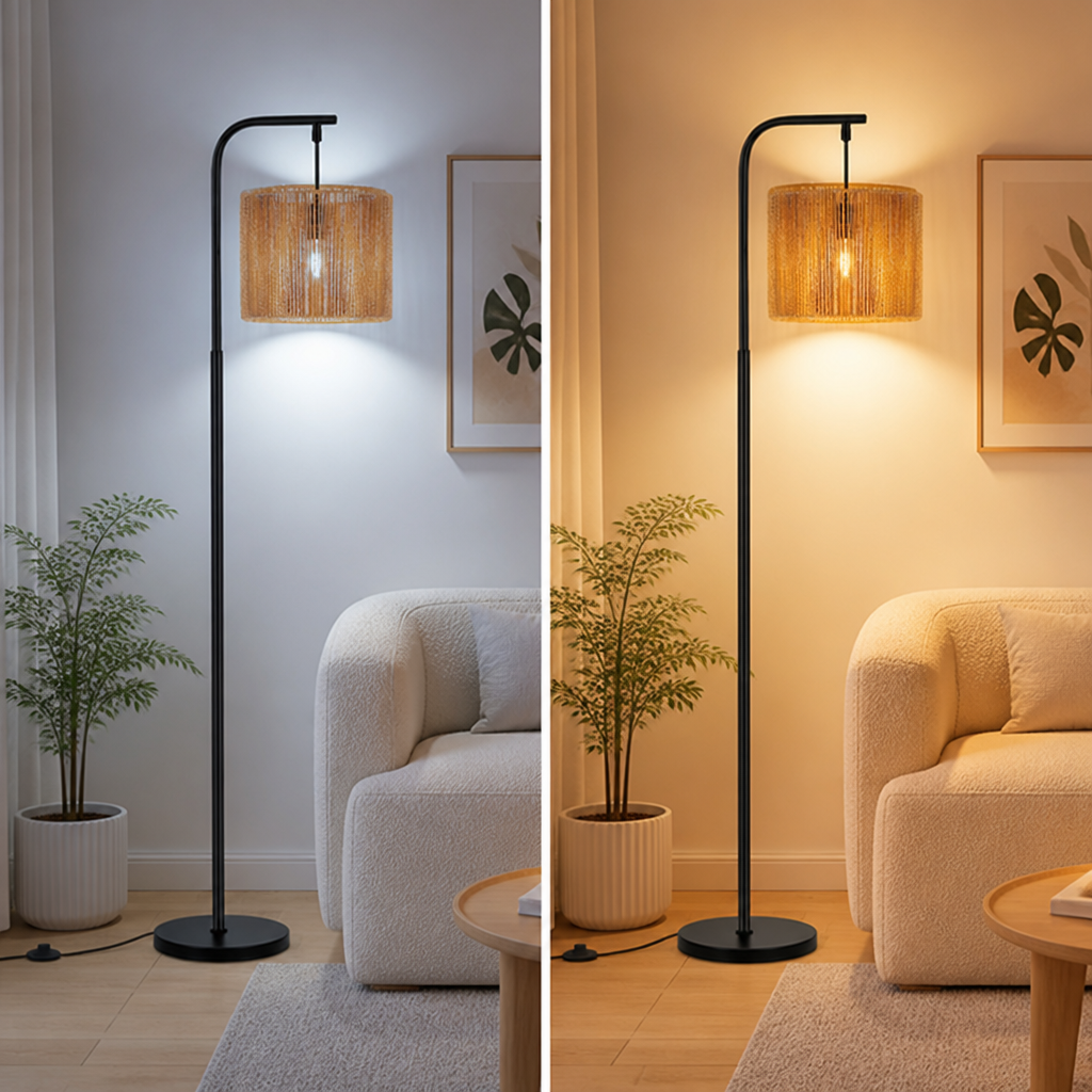 Boho Black Wicker Foot Switch Floor Lamp