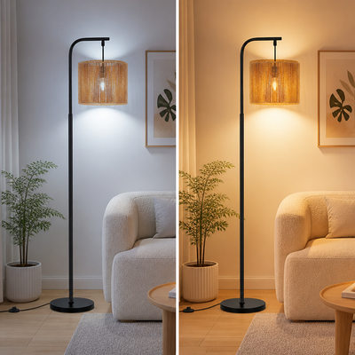 Boho Black Wicker Foot Switch Floor Lamp