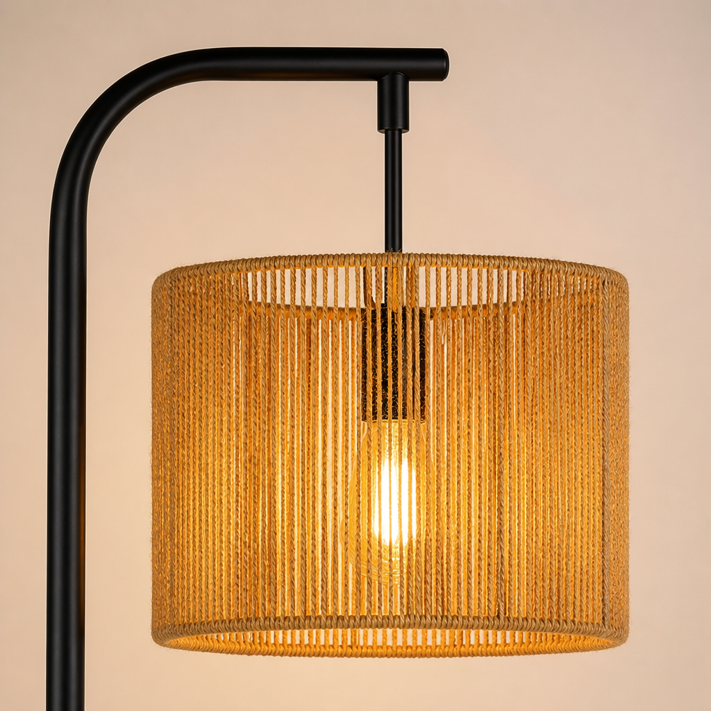 Boho Black Wicker Foot Switch Floor Lamp