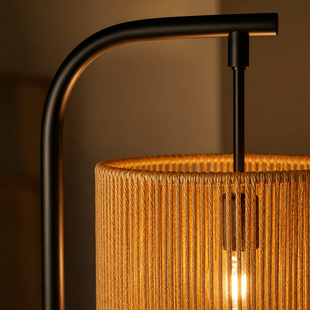 Boho Black Wicker Foot Switch Floor Lamp