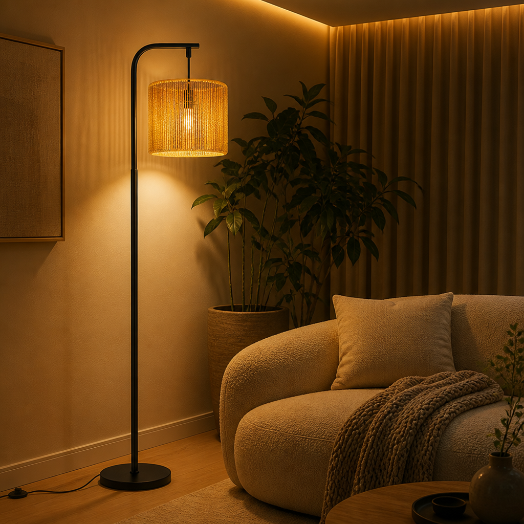 Boho Black Wicker Foot Switch Floor Lamp