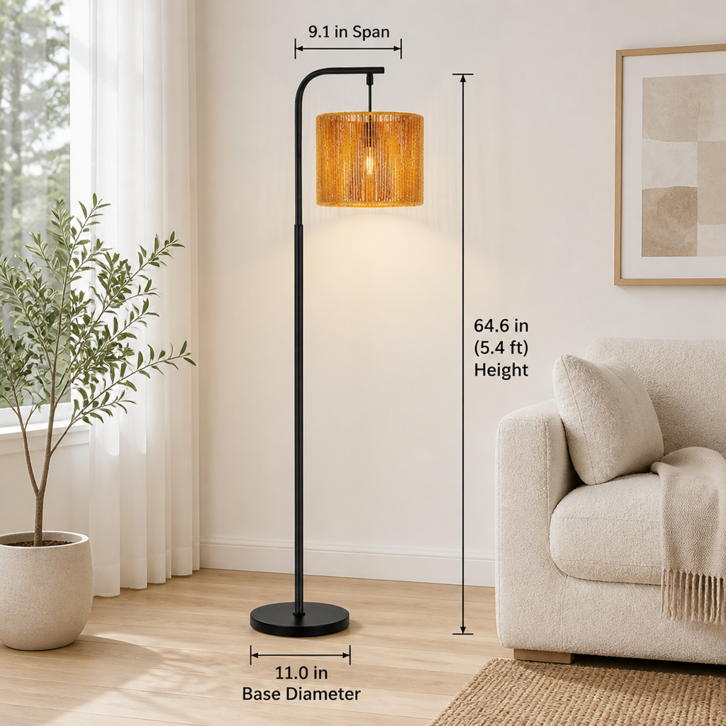 Boho Black Wicker Foot Switch Floor Lamp
