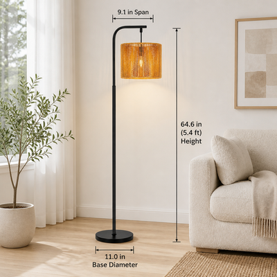 Boho Black Wicker Foot Switch Floor Lamp