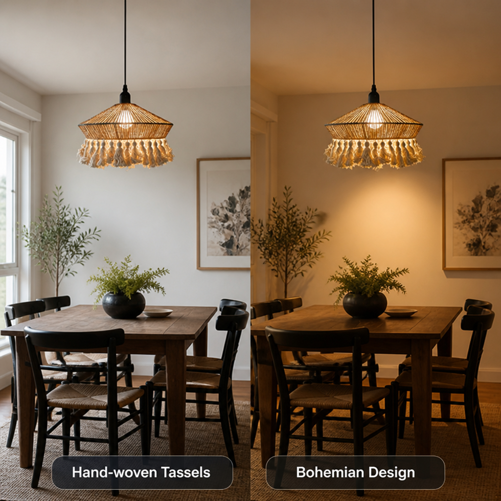 Boho Cotton Rope Tassel Pendant Light