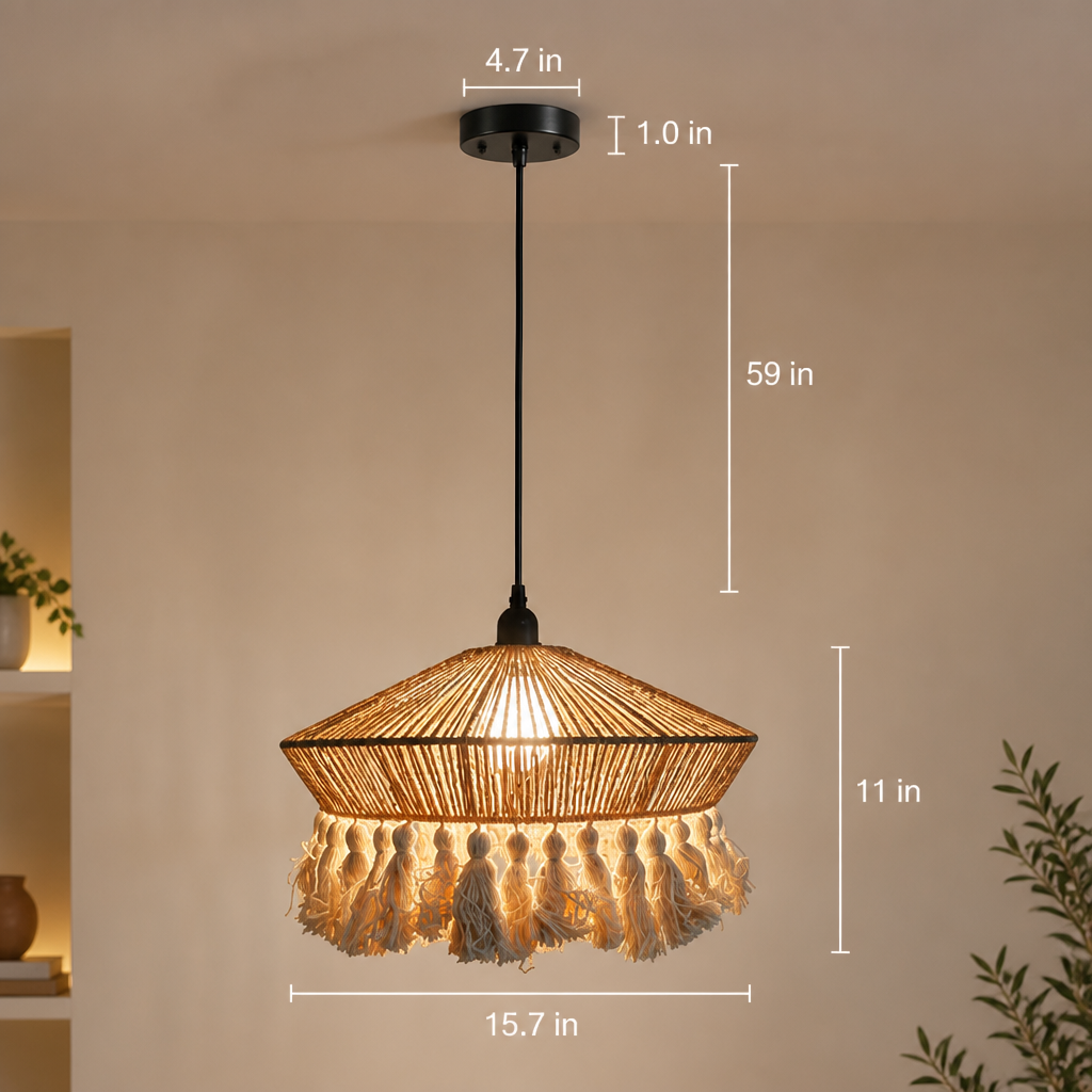 Boho Cotton Rope Tassel Pendant Light