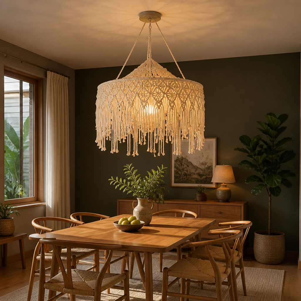 Boho Cotton Tassel Pendant Light