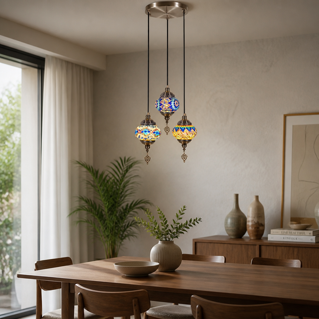 Boho Handcrafted Mosaic Glass Pendant Light