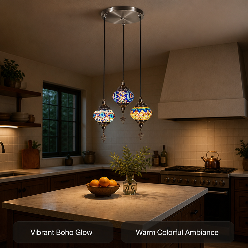 Boho Handcrafted Mosaic Glass Pendant Light