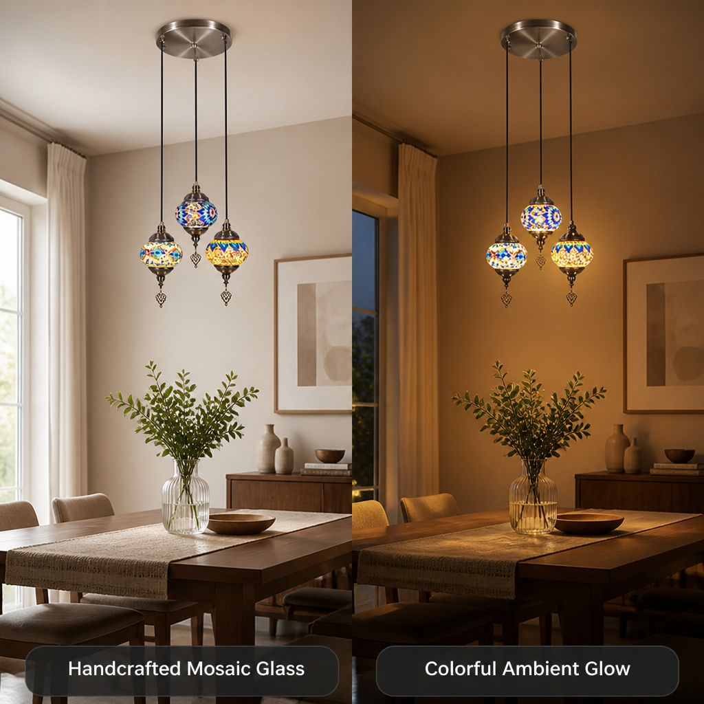 Boho Handcrafted Mosaic Glass Pendant Light