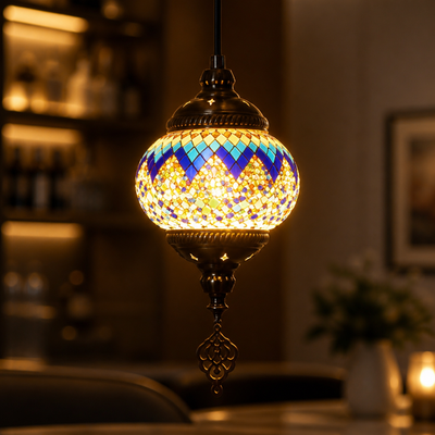 Boho Handcrafted Mosaic Glass Pendant Light
