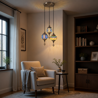 Boho Handcrafted Mosaic Glass Pendant Light