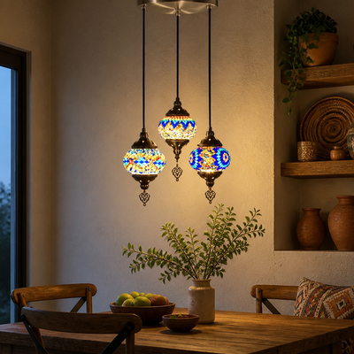 Boho Handcrafted Mosaic Glass Pendant Light