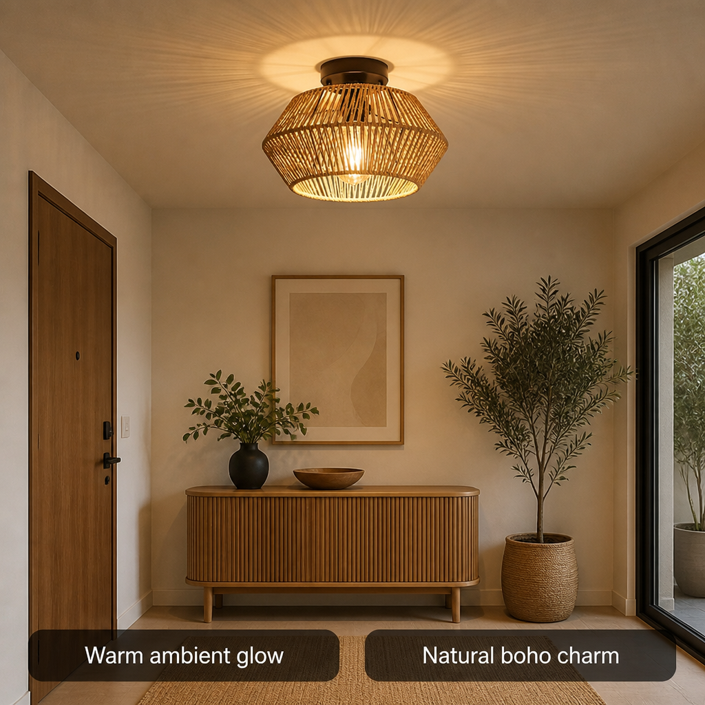 Boho Handwoven Rattan Pendant Light