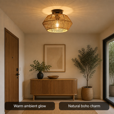 Boho Handwoven Rattan Pendant Light