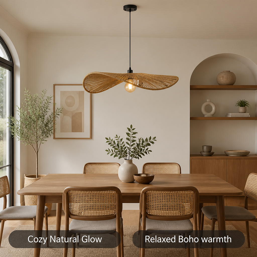 Boho Handwoven Rattan Pendant Light