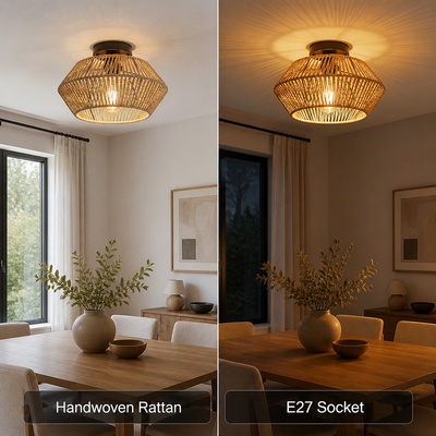 Boho Handwoven Rattan Pendant Light