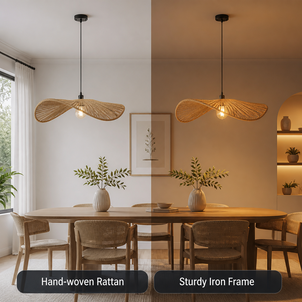 Boho Handwoven Rattan Pendant Light