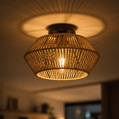 Boho Handwoven Rattan Pendant Light